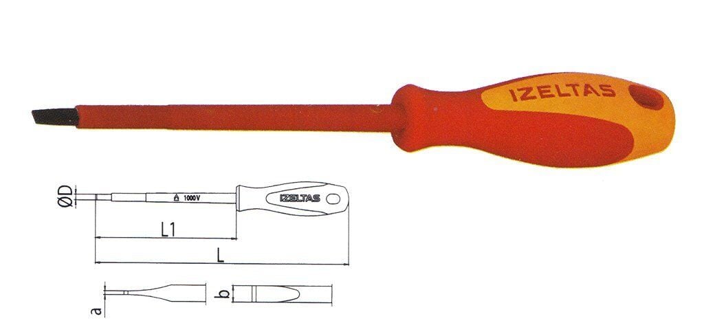 1000v-izoleli-elektrikci-duz-uclu-tornavida-11386 İzeltaş 1000V İzoleli Elektrikçi Düz Uçlu Tornavida - 4140174100 - Görsel 1