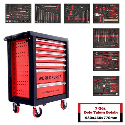 World Force - Dolu Takım Arabası 212 Parça (7 Çekmeceli)