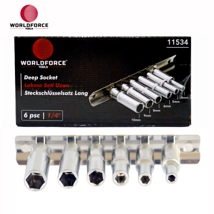 World Force - Lokma Seti Uzun 6 Parça 1/4'' 6 Köşe (4,5,6,8,9,10mm)