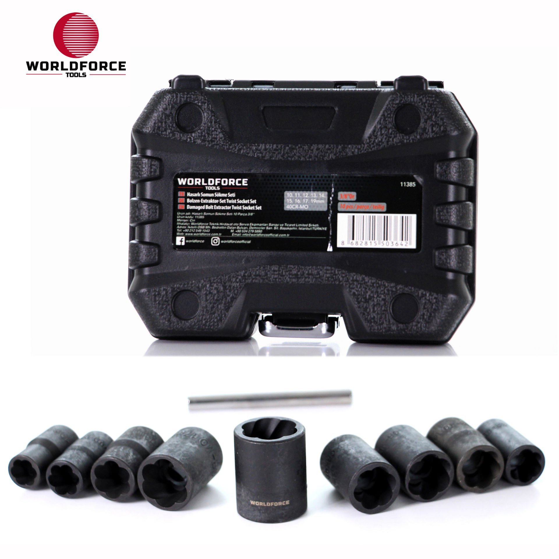 2 World Force - Hasarlı Somun Sökme Seti 10 Parça 3/8'' - Görsel 1