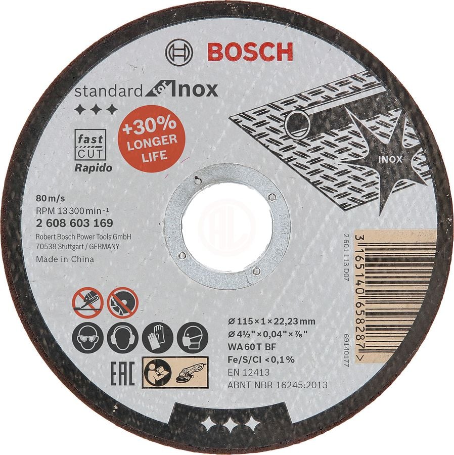 3165140658287-main Bosch Kesme Diski Standard For Inox Düz Rapido 115x22,23x1,0 mm (WA 60 T BF) (1 Adet) - 2608603169 - Görsel 1