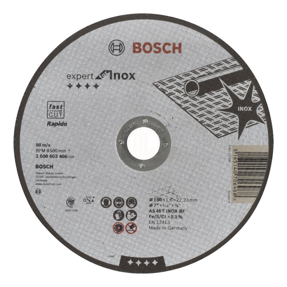 3165140706988-main Bosch Paslanmaz Çelik Kesme Diski Expert For Inox Rapido Düz 180x22,23x1,6 mm (AS 46 T INOX BF) - 2608603406 - Görsel 1