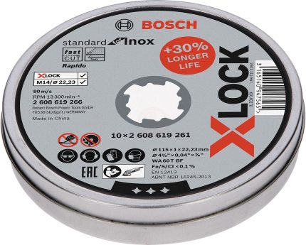 Bosch X-Lock Inox Kesme Diski Standard For Inox Düz 115x22,23x1,0 mm (WA 60 T BF) (10 Adet) - 2608619266
