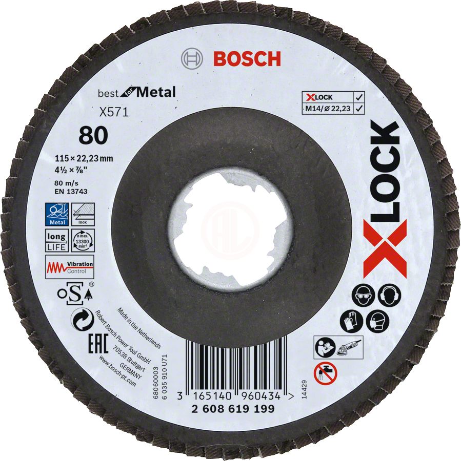 3165140960434-main Bosch X-Lock Zirkon Flap Zımpara Diski X571 Best For Metal (Fiber Tabanlı) Bombeli 115x22,23 mm 80 Kum - 2608619199 - Görsel 1