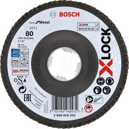 Bosch X-Lock Zirkon Flap Zımpara Diski X571 Best For Metal (Fiber Tabanlı) Bombeli 125x22,23 mm 80 Kum - 2608619203