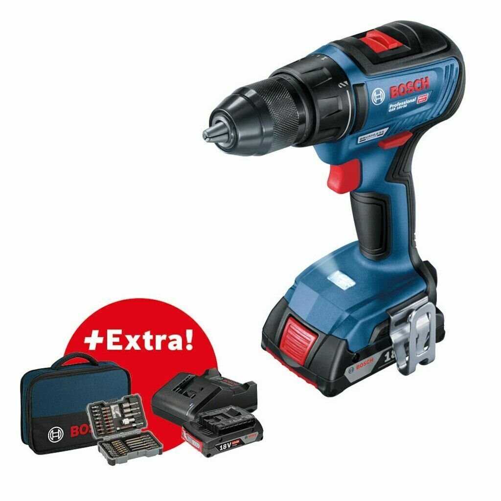 gsr-18v-50-2x2ah-akulu-vidalama-43-parca-vidalama-seti-20294 Bosch Akülü Vidalama Matkabı GSR 18V-50 (2 x 2,0 Ah Akü) + Vidalama Seti (43 Parça) - 06019H5004 - Görsel 1