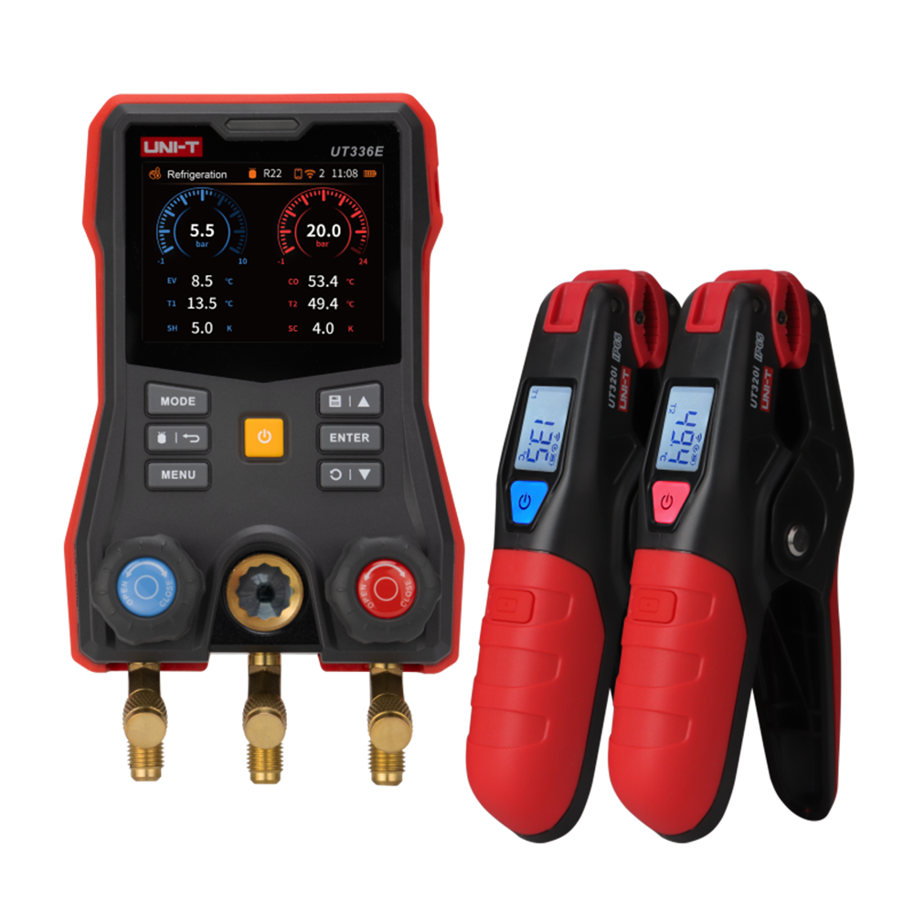 ut336e-kit UNI-T UT336E KIT Kablosuz Sıcaklık Kelepçeli Dijital Manifold Ölçüm Cihazı - Görsel 1